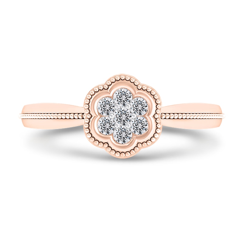 Main Image 1 of 1/10 CT. T.W. Multi-Diamond Floral Frame Vintage-Style Ring in 10K Rose Gold