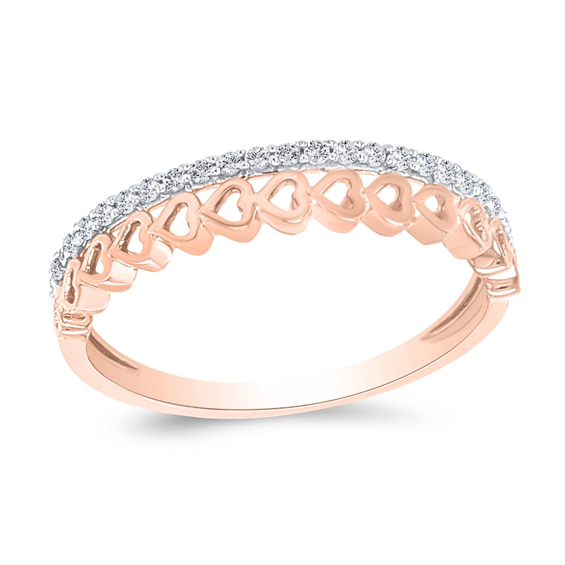 Main Image 1 of 1/8 CT. T.W. Diamond Edge and Hearts Double Row Stackable Band in 10K Rose Gold