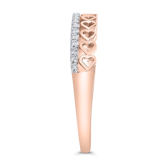 1/8 CT. T.w. Diamond Edge and Hearts Double Row Stackable Band in 10K Rose Gold