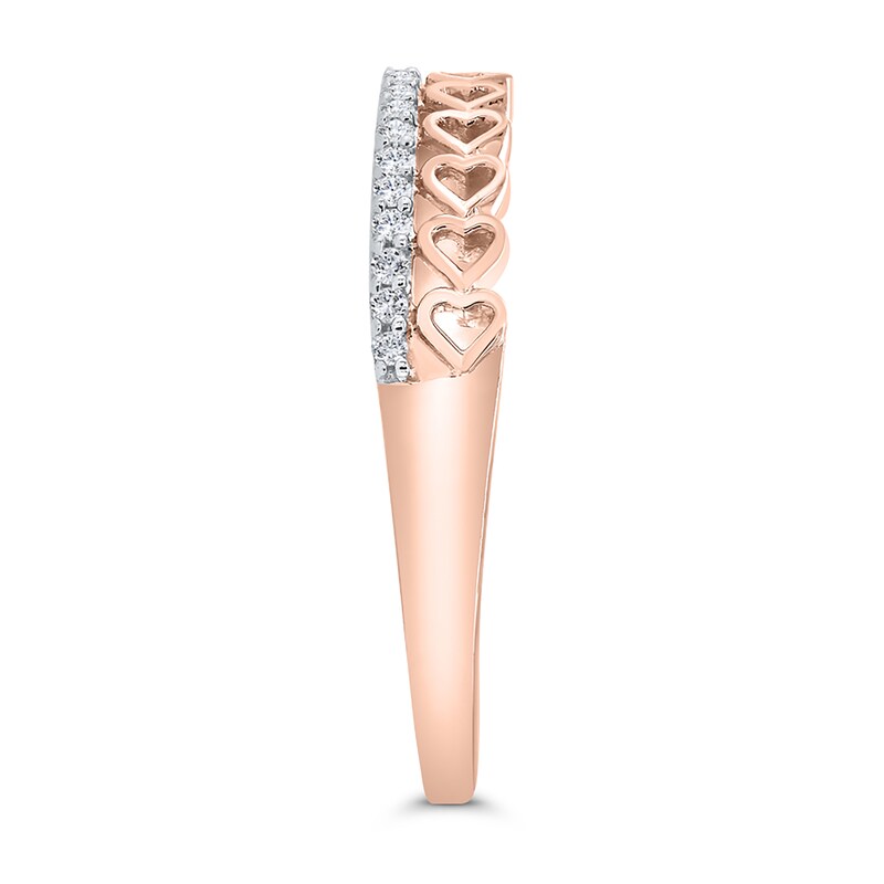 Main Image 2 of 1/8 CT. T.W. Diamond Edge and Hearts Double Row Stackable Band in 10K Rose Gold