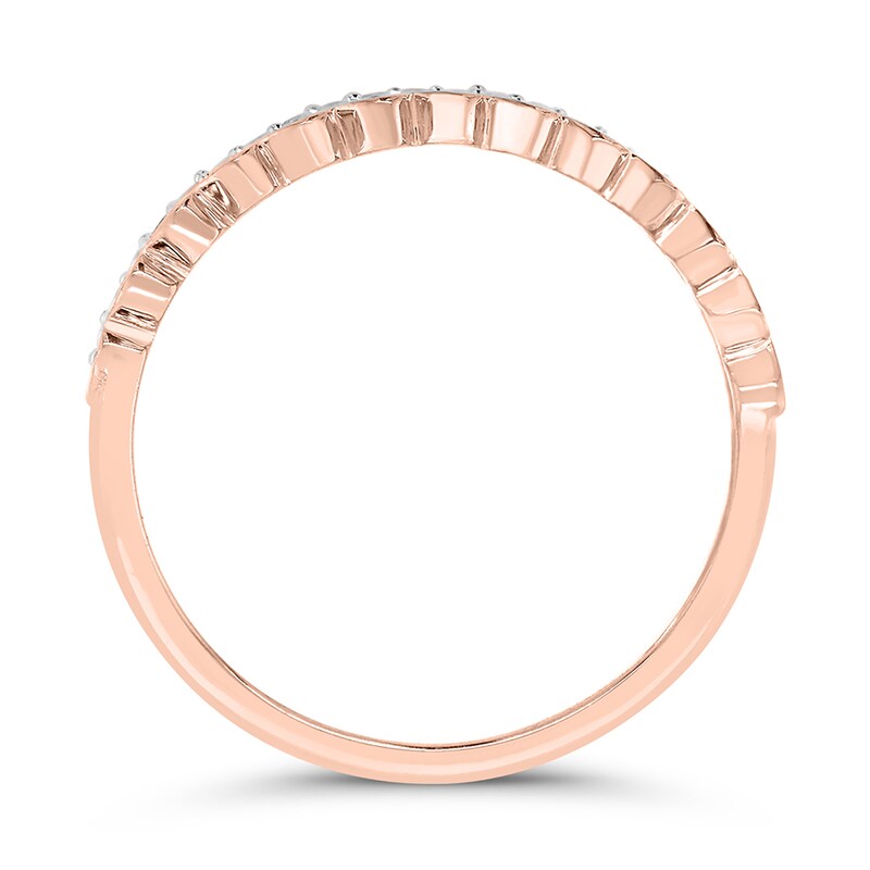 Main Image 3 of 1/8 CT. T.W. Diamond Edge and Hearts Double Row Stackable Band in 10K Rose Gold