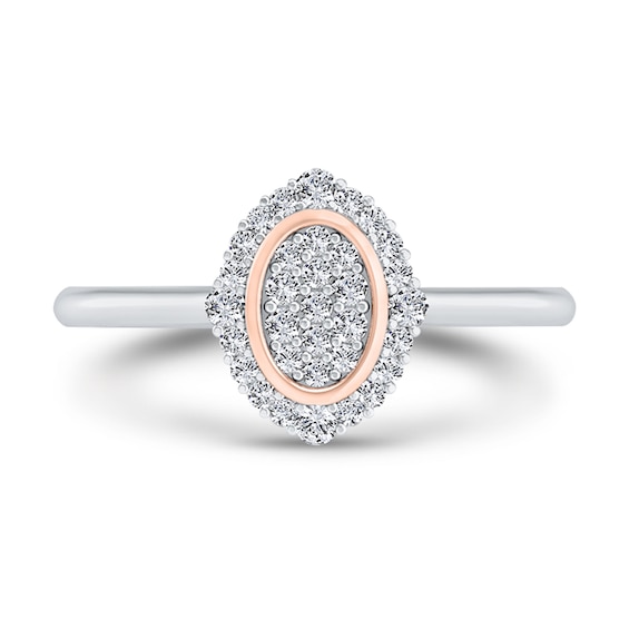 1/6 CT. T.w. Oval Multi-Diamond Ornate Frame Ring in 10K Two-Tone Gold