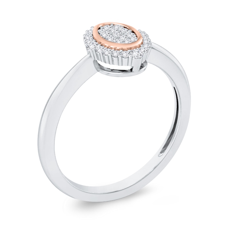 Main Image 4 of 1/6 CT. T.W. Oval Multi-Diamond Ornate Frame Ring in 10K Two-Tone Gold