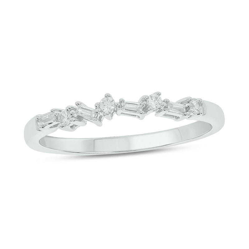 1/10 CT. T.W. Baguette and Round Diamond Stackable Band in 10K White Gold