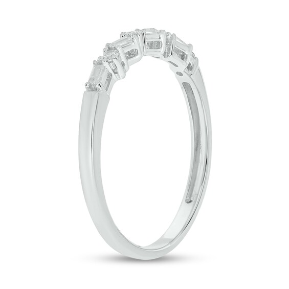 1/10 CT. T.w. Baguette and Round Diamond Stackable Band in 10K White Gold
