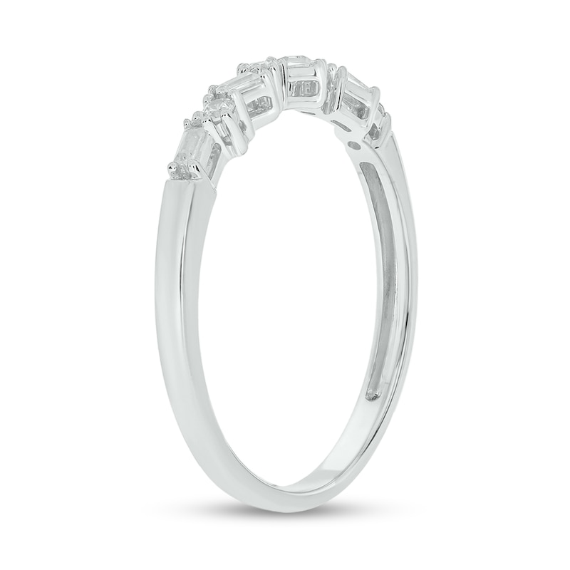 Main Image 2 of 1/10 CT. T.W. Baguette and Round Diamond Stackable Band in 10K White Gold