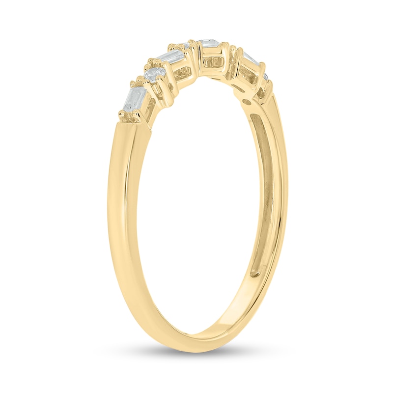 Main Image 2 of 1/10 CT. T.W. Baguette and Round Diamond Stackable Band in 10K Gold