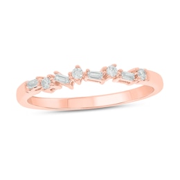 1/10 CT. T.W. Baguette and Round Diamond Stackable Band in 10K Rose Gold