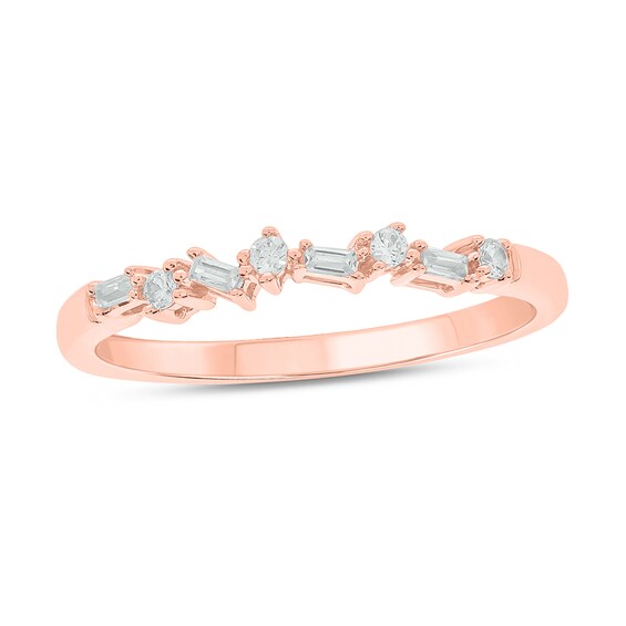 1/10 CT. T.w. Baguette And Round Diamond Stackable Band In 10K Rose Gold