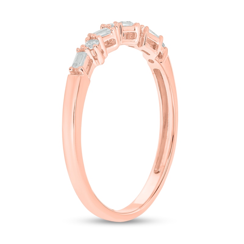 Main Image 2 of 1/10 CT. T.W. Baguette and Round Diamond Stackable Band in 10K Rose Gold