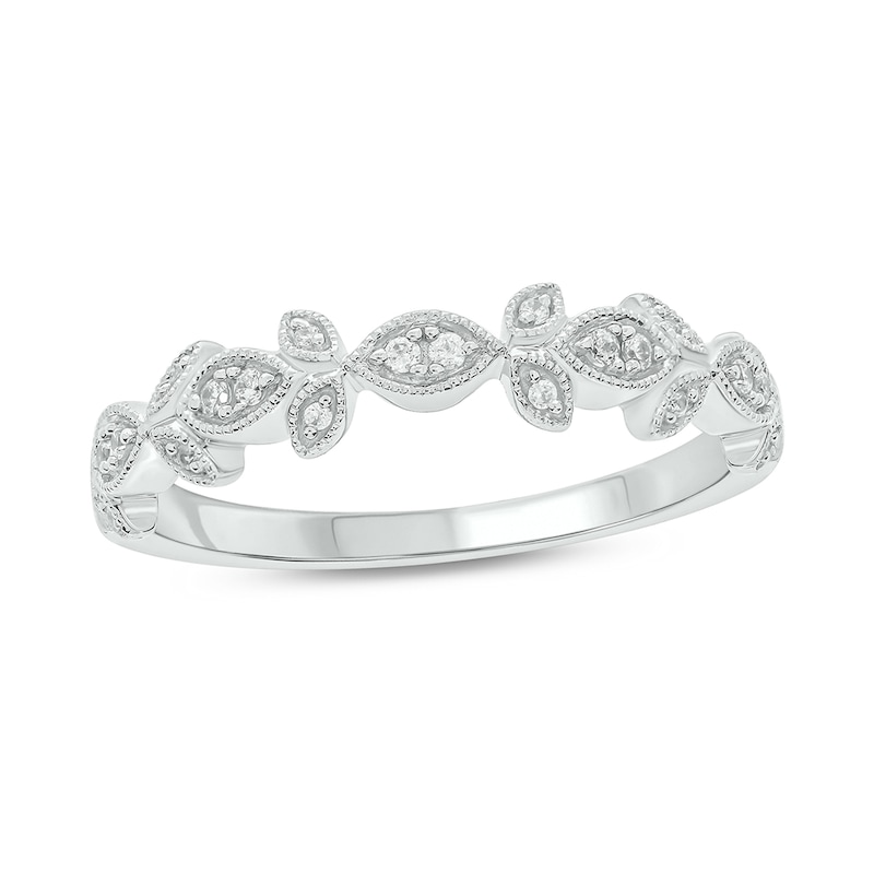 Main Image 1 of 1/10 CT. T.W. Diamond Vintage-Style Floral Stackable Band in Sterling Silver