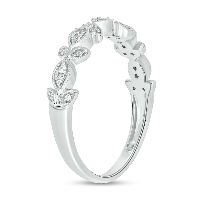Main Image 2 of 1/10 CT. T.W. Diamond Vintage-Style Floral Stackable Band in Sterling Silver