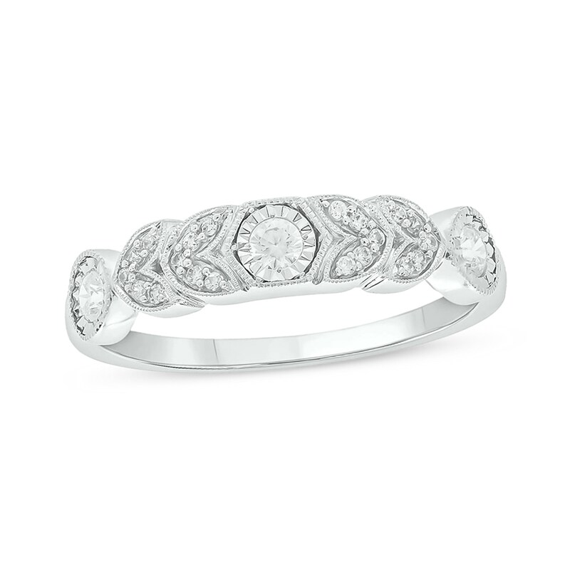 Main Image 1 of 1/4 CT. T.W. Diamond Vintage-Style Floral Art Deco Stackable Band in Sterling Silver