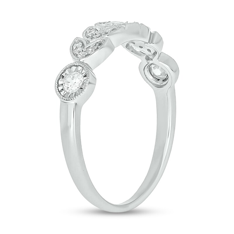 Main Image 2 of 1/4 CT. T.W. Diamond Vintage-Style Floral Art Deco Stackable Band in Sterling Silver