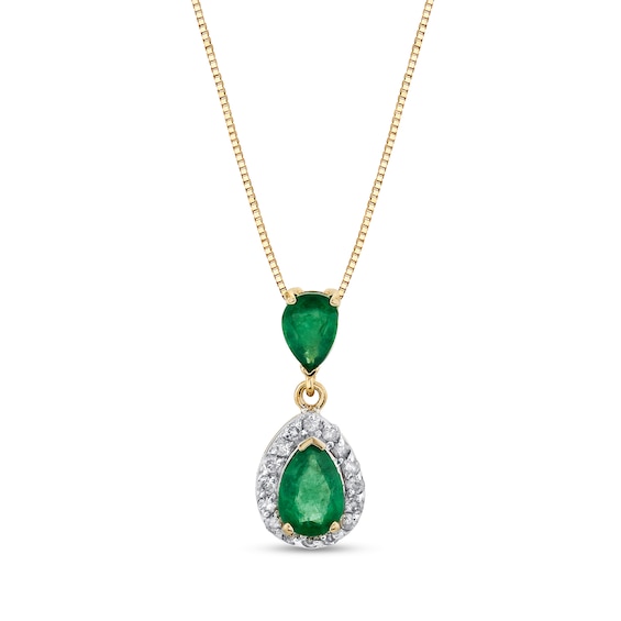 Pear-Shaped Emerald and 1/6 CT. T.w. Diamond Frame Drop Pendant in 14K Gold