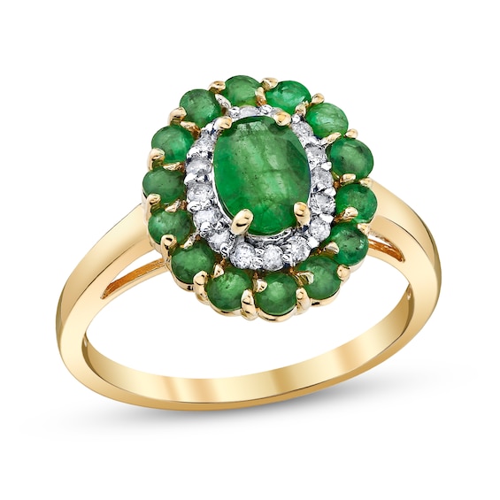 Oval Emerald and 1/6 CT. T.w. Diamond Double Frame Ring in 14K Gold