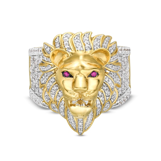 1 CT. T.w. Diamond and Lab-Created Ruby Lion Ring in 10K Gold