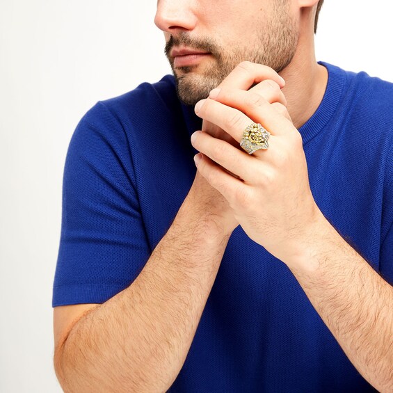 1 CT. T.w. Diamond and Lab-Created Ruby Lion Ring in 10K Gold