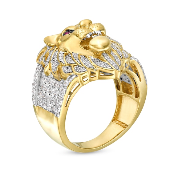 1 CT. T.w. Diamond and Lab-Created Ruby Lion Ring in 10K Gold
