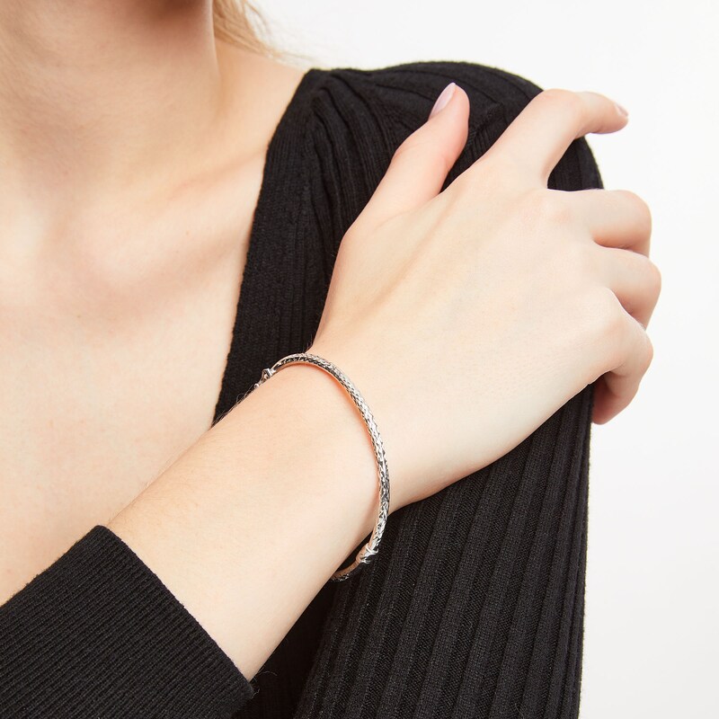 Main Image 2 of Oro Diamante™ Diamond-Cut Bangle in Hollow 14K White Gold