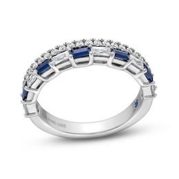 Vera Wang Love Collection 3/8 CT. T.W. Diamond and Blue Sapphire Stacked Band in 14K White Gold