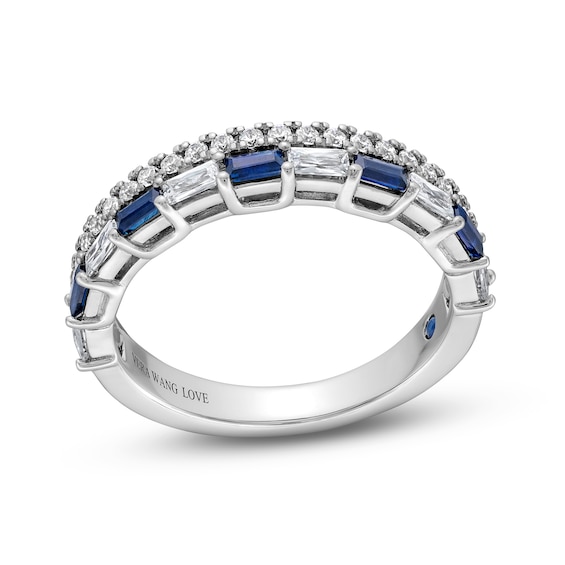 Vera Wang Love Collection 3/8 CT. T.w. Diamond and Blue Sapphire Stacked Band in 14K White Gold