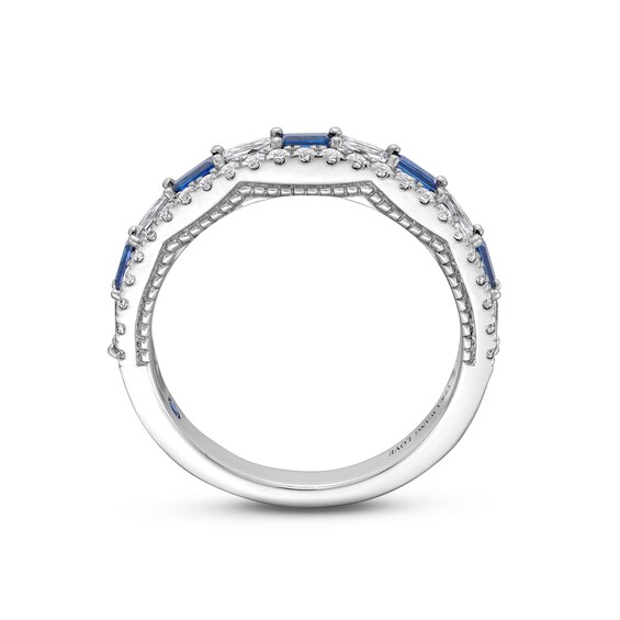Vera Wang Love Collection 3/8 CT. T.w. Diamond and Blue Sapphire Stacked Band in 14K White Gold