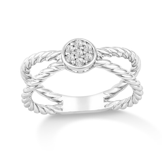 1/10 CT. T.w. Multi-Diamond Single Orbit Rope Shank Ring in 10K White Gold