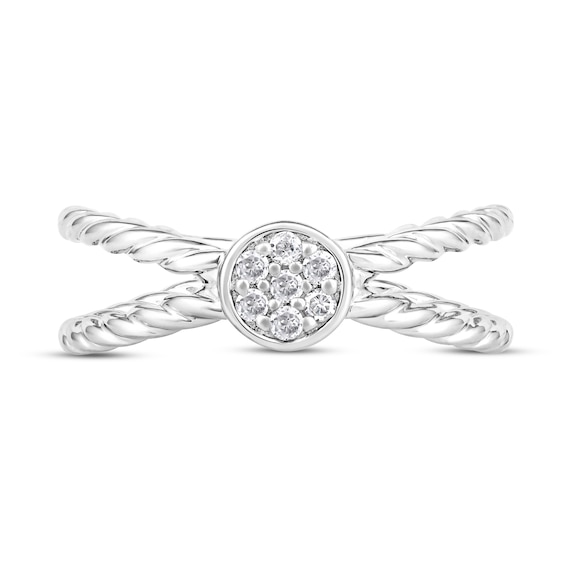 1/10 CT. T.w. Multi-Diamond Single Orbit Rope Shank Ring in 10K White Gold