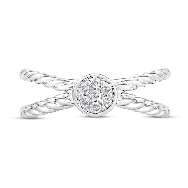 Main Image 4 of 1/10 CT. T.W. Multi-Diamond Single Orbit Rope Shank Ring in 10K White Gold