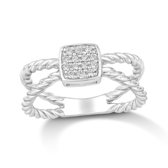 1/6 CT. T.w. Cushion Multi-Diamond Single Orbit Rope Shank Ring in 10K White Gold