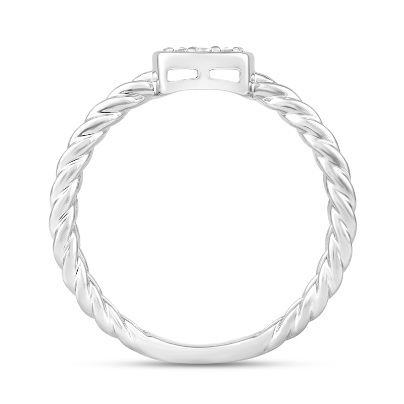 Main Image 3 of 1/6 CT. T.W. Cushion Multi-Diamond Single Orbit Rope Shank Ring in 10K White Gold