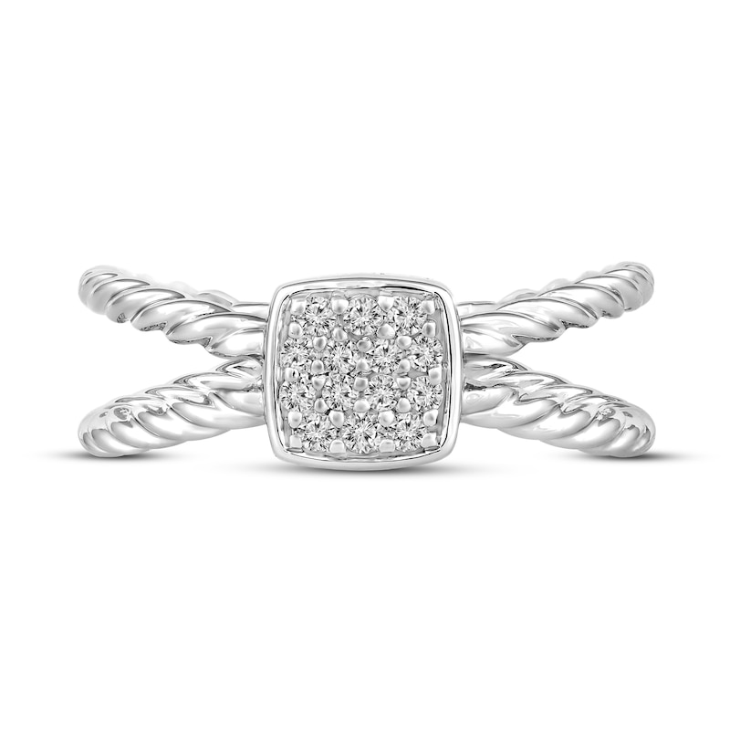 Main Image 4 of 1/6 CT. T.W. Cushion Multi-Diamond Single Orbit Rope Shank Ring in 10K White Gold