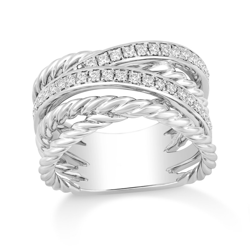 Main Image 1 of 3/8 CT. T.W. Diamond Layered Rope Shank Ring in 10K White Gold