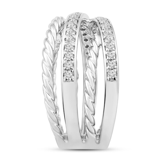 3/8 CT. T.w. Diamond Layered Rope Shank Ring in 10K White Gold