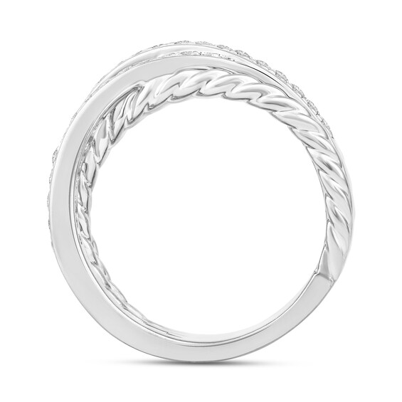 3/8 CT. T.w. Diamond Layered Rope Shank Ring in 10K White Gold