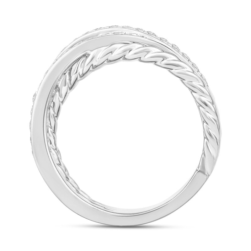 Main Image 3 of 3/8 CT. T.W. Diamond Layered Rope Shank Ring in 10K White Gold