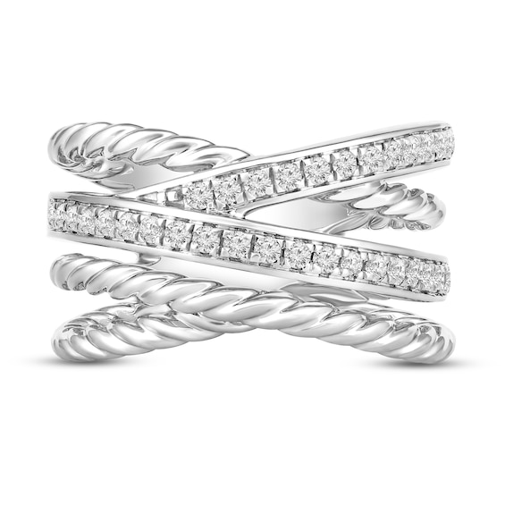 3/8 CT. T.w. Diamond Layered Rope Shank Ring in 10K White Gold