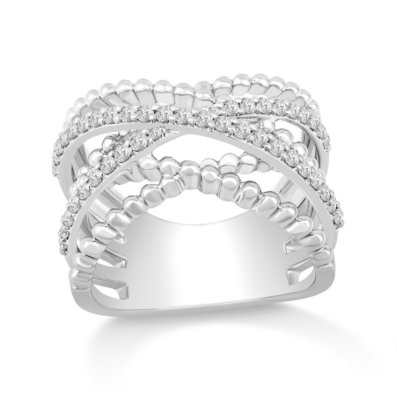 Main Image 1 of 1/2 CT. T.W. Diamond Layered Bead Shank Ring in 10K White Gold