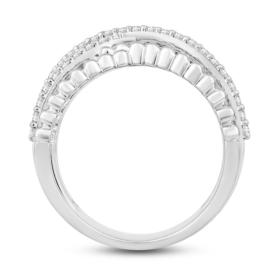 1/2 CT. T.w. Diamond Layered Bead Shank Ring in 10K White Gold