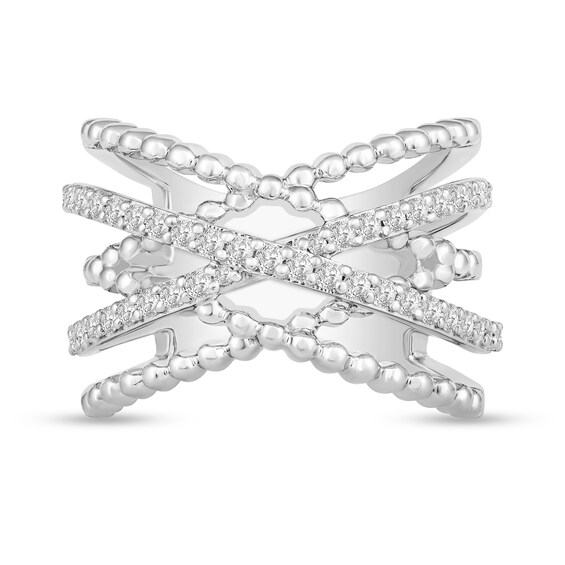 1/2 CT. T.w. Diamond Layered Bead Shank Ring in 10K White Gold