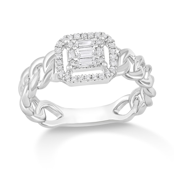 1/4 CT. T.w. Emerald Multi-Diamond Curb Chain Ring in 10K White Gold