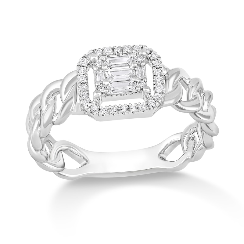 Main Image 1 of 1/4 CT. T.W. Emerald Multi-Diamond Curb Chain Ring in 10K White Gold