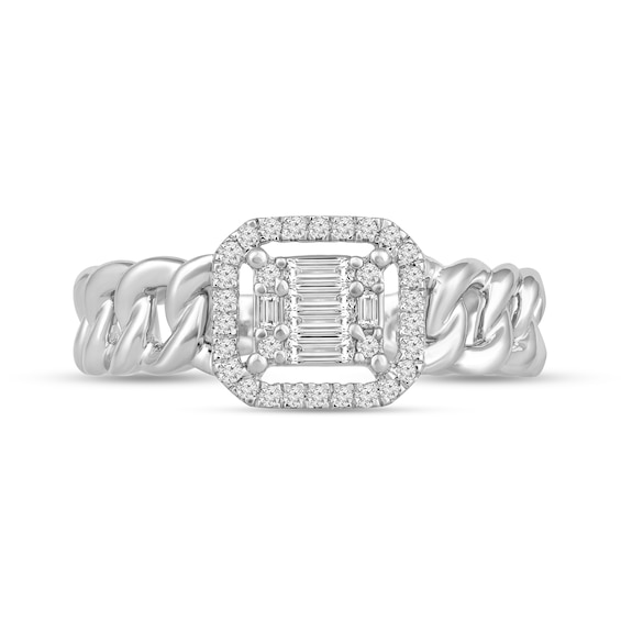 1/4 CT. T.w. Emerald Multi-Diamond Curb Chain Ring in 10K White Gold