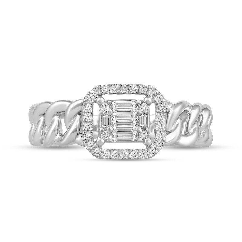 Main Image 4 of 1/4 CT. T.W. Emerald Multi-Diamond Curb Chain Ring in 10K White Gold