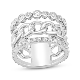 1 CT. T.W. Diamond, Bezel and Chain Triple Row Ring in 10K White Gold
