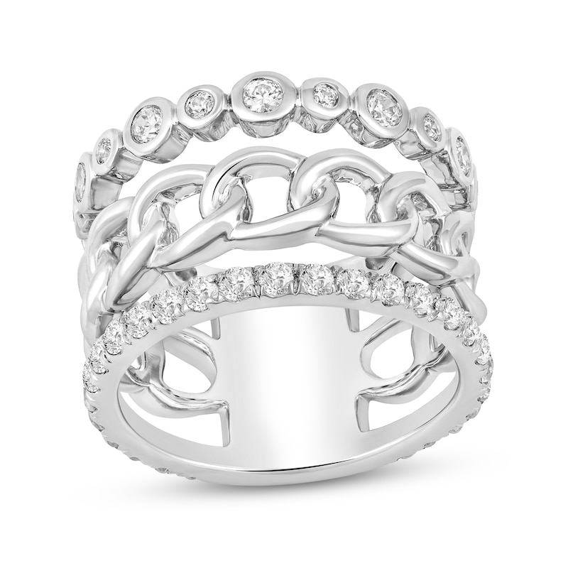 Main Image 1 of 1 CT. T.W. Diamond, Bezel and Chain Triple Row Ring in 10K White Gold