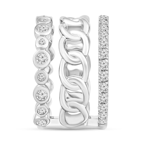 1 CT. T.w. Diamond, Bezel and Chain Triple Row Ring in 10K White Gold