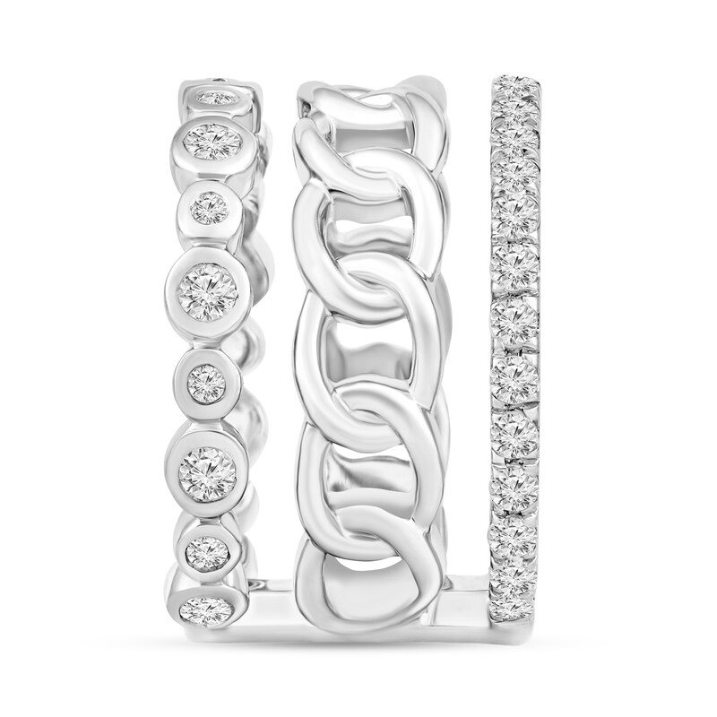 Main Image 2 of 1 CT. T.W. Diamond, Bezel and Chain Triple Row Ring in 10K White Gold