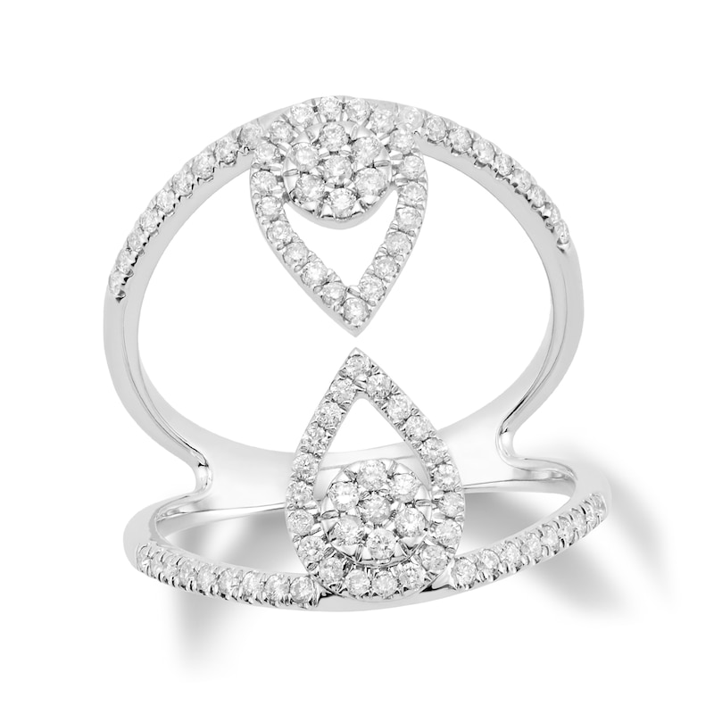 Main Image 1 of 1/2 CT. T.W. Multi-Diamond Mirrored Teardrop Open Shank Ring in 10K White Gold